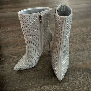 Silver Rhinestone Heeled Boots